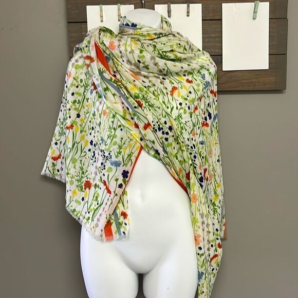 Beck Sundergaard Women Floral Striped Cotton Modal Fashion Scarf Fringe 82”, 40” - Picture 1 of 11